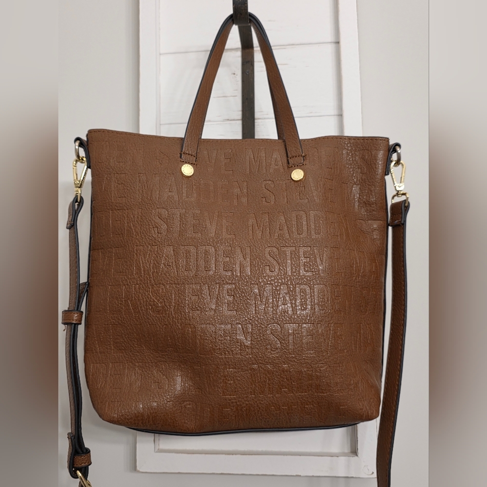 SOLD Steve Madden Brown Faux Leather Tote With Detachable Crossbody Strap